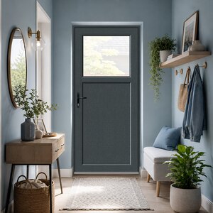 Usa intrare APLAST, cu geam, dreapta, PVC, 88 x 195 cm, gri antracit Usa intrare APLAST, cu geam, dreapta, PVC, 88 x 195 cm, gri antracit