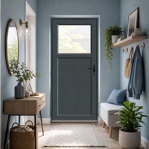 Usa intrare APLAST, cu geam, stanga, PVC, 88 x 195 cm, gri antracit Usa intrare APLAST, cu geam, stanga, PVC, 88 x 195 cm, gri antracit