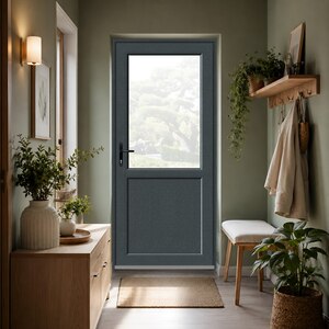 Usa intrare APLAST, cu geam, dreapta, PVC, 88 x 195 cm, gri antracit Usa intrare APLAST, cu geam, dreapta, PVC, 88 x 195 cm, gri antracit
