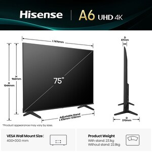Televizor LED Smart HISENSE 75A6Q, Ultra HD 4k, 189cm Televizor LED Smart HISENSE 75A6Q, Ultra HD 4k, 189cm