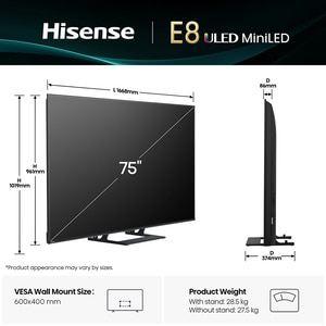 Televizor Mini-LED ULED Smart HISENSE 75E8Q, Ultra HD 4K,189cm Televizor Mini-LED ULED Smart HISENSE 75E8Q, Ultra HD 4K,189cm