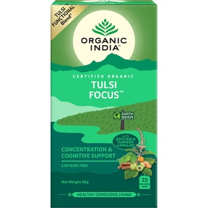 Ceai ORGANIC INDIA Tulsi Focus, 25 plicuri, 50g Ceai ORGANIC INDIA Tulsi Focus, 25 plicuri, 50g