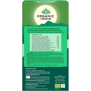 Ceai ORGANIC INDIA Tulsi Focus, 25 plicuri, 50g Ceai ORGANIC INDIA Tulsi Focus, 25 plicuri, 50g