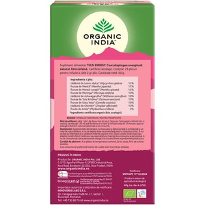 Ceai ORGANIC INDIA Tulsi Energy, 25 plicuri, 50g Ceai ORGANIC INDIA Tulsi Energy, 25 plicuri, 50g