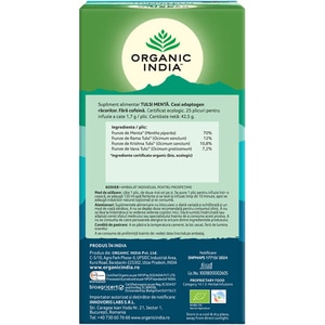 Ceai ORGANIC INDIA Tulsi Menta, 25 plicuri, 42.5g Ceai ORGANIC INDIA Tulsi Menta, 25 plicuri, 42.5g