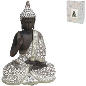 Statueta decorativa Buddha, rasina, 9 x 17 x 24 cm, argintiu Statueta decorativa Buddha, rasina, 9 x 17 x 24 cm, argintiu