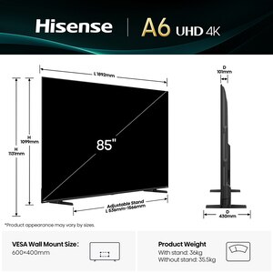 Televizor LED Smart HISENSE 85A6Q, Ultra HD 4k, 215cm Televizor LED Smart HISENSE 85A6Q, Ultra HD 4k, 215cm
