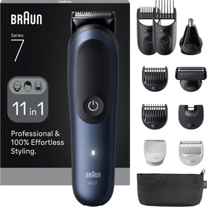 Aparat de tuns multifunctional 11 in 1 BRAUN Seria 7 AIO7540, acumulator, 120 min autonomie, albastru Aparat de tuns multifunctional 11 in 1 BRAUN Seria 7 AIO7540, acumulator, 120 min autonomie, albastru
