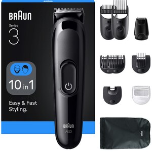 Aparat de tuns multifunctional 10 in 1 BRAUN Seria 3 AIO3560, acumulator, 50 min autonomie, negru Aparat de tuns multifunctional 10 in 1 BRAUN Seria 3 AIO3560, acumulator, 50 min autonomie, negru