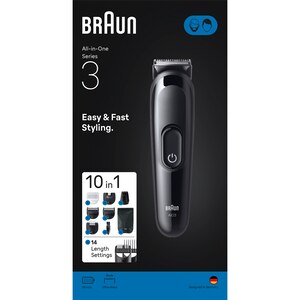 Aparat de tuns multifunctional 10 in 1 BRAUN Seria 3 AIO3560, acumulator, 50 min autonomie, negru Aparat de tuns multifunctional 10 in 1 BRAUN Seria 3 AIO3560, acumulator, 50 min autonomie, negru