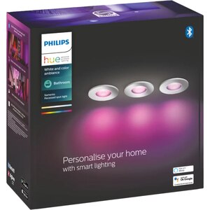 Set 3 spoturi LED smart PHILIPS HUE Xamento, 3 x 5.7W, 1050lm, IP44, crom Set 3 spoturi LED smart PHILIPS HUE Xamento, 3 x 5.7W, 1050lm, IP44, crom