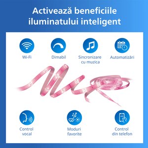 Banda LED inteligenta PHILIPS 8721103159502, 6.5W, RGB, Wi-Fi, WiZ, 4m Banda LED inteligenta PHILIPS 8721103159502, 6.5W, RGB, Wi-Fi, WiZ, 4m