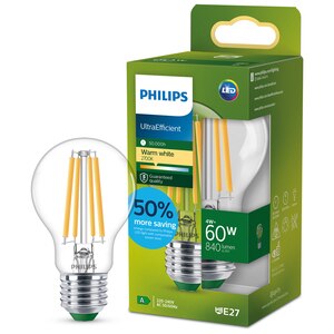 Bec LED filament PHILIPS, A60, E27, 4W, 2700K, 840lm, lumina calda Bec LED filament PHILIPS, A60, E27, 4W, 2700K, 840lm, lumina calda