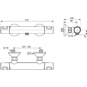Baterie dus IDEAL STANDARD Ceratherm T25 A7201AA, termostat, alama sanitara, crom Baterie dus IDEAL STANDARD Ceratherm T25 A7201AA, termostat, alama sanitara, crom