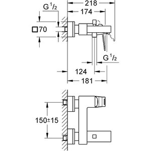 Baterie cada-dus GROHE Eurocube 23140000, metal, crom Baterie cada-dus GROHE Eurocube 23140000, metal, crom