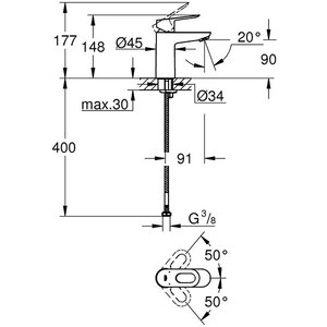 Baterie lavoar GROHE Bauloop 23337000, metal, argintiu Baterie lavoar GROHE Bauloop 23337000, metal, argintiu