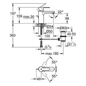 Baterie lavoar GROHE Get 23454000, marimea M, metal, crom Baterie lavoar GROHE Get 23454000, marimea M, metal, crom