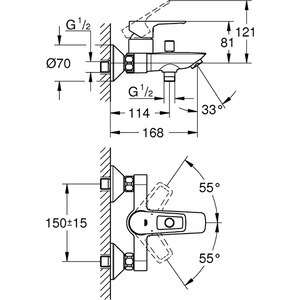 Baterie cada-dus GROHE Bauloop 23602001, alama, argintiu Baterie cada-dus GROHE Bauloop 23602001, alama, argintiu