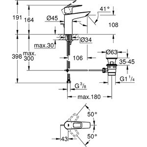 Baterie lavoar GROHE Bauloop 23762001, marimea M, alama, argintiu Baterie lavoar GROHE Bauloop 23762001, marimea M, alama, argintiu
