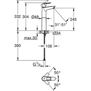 Baterie lavoar GROHE Bauloop 23764001, marimea XL, alama, argintiu Baterie lavoar GROHE Bauloop 23764001, marimea XL, alama, argintiu