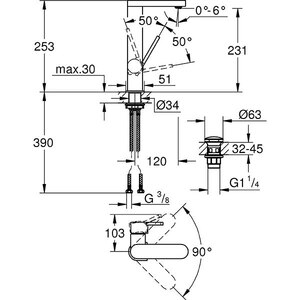 Baterie lavoar GROHE Plus 23873003, marimea L, metal, crom Baterie lavoar GROHE Plus 23873003, marimea L, metal, crom