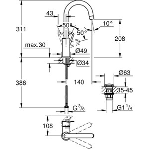 Baterie lavoar GROHE Bauloop 23891001, marimea L, alama, argintiu Baterie lavoar GROHE Bauloop 23891001, marimea L, alama, argintiu