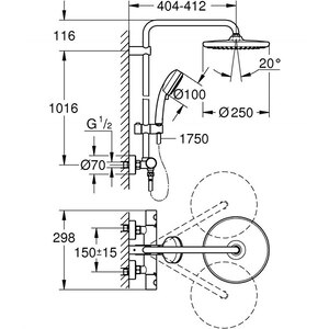 Sistem dus GROHE Tempesta Cosmopolitan 250 26670000, termostat, 2 functii, crom Sistem dus GROHE Tempesta Cosmopolitan 250 26670000, termostat, 2 functii, crom
