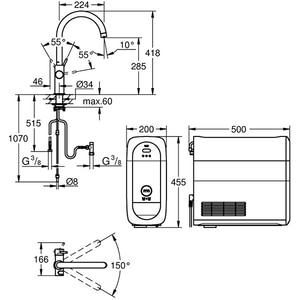 Baterie bucatarie cu unitate de racire si filtru GROHE Blue Home 31455001, metal, argintiu Baterie bucatarie cu unitate de racire si filtru GROHE Blue Home 31455001, metal, argintiu
