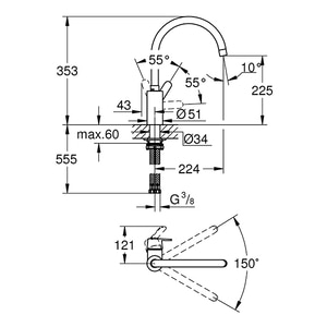 Baterie bucatarie GROHE Get 31494001, metal, crom Baterie bucatarie GROHE Get 31494001, metal, crom