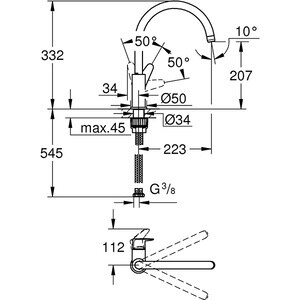 Baterie bucatarie GROHE BauCurve 31536001, metal, argintiu Baterie bucatarie GROHE BauCurve 31536001, metal, argintiu