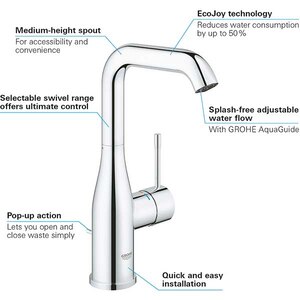 Baterie lavoar GROHE Essence 32628001,marimea L, metal, crom Baterie lavoar GROHE Essence 32628001,marimea L, metal, crom