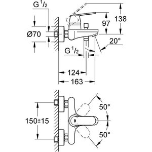 Baterie cada-dus GROHE EuroSmart 32831000, metal, crom Baterie cada-dus GROHE EuroSmart 32831000, metal, crom