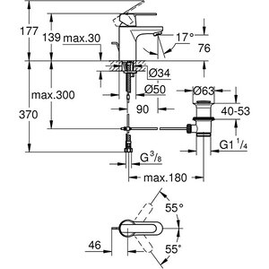 Baterie lavoar GROHE Get 32883000, marimea S, metal, argintiu Baterie lavoar GROHE Get 32883000, marimea S, metal, argintiu