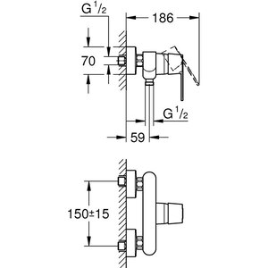 Baterie dus GROHE Get 32888000, metal, argintiu Baterie dus GROHE Get 32888000, metal, argintiu