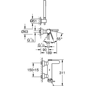Set baterie cada si dus GROHE Plus 33547003, metal, argintiu Set baterie cada si dus GROHE Plus 33547003, metal, argintiu