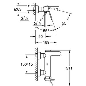 Baterie cada-dus GROHE Plus 33553003, metal, crom Baterie cada-dus GROHE Plus 33553003, metal, crom