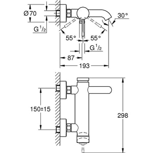 Baterie cada-dus GROHE Essence 33624AL1, metal, antracit Baterie cada-dus GROHE Essence 33624AL1, metal, antracit