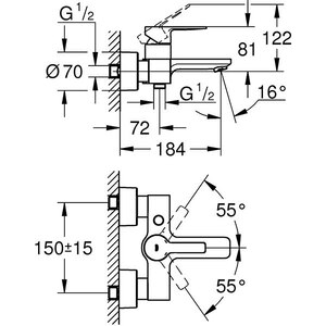 Baterie cada-dus GROHE Lineare 33849001, metal, crom Baterie cada-dus GROHE Lineare 33849001, metal, crom