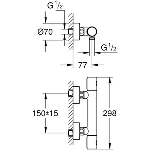Baterie cada-dus GROHE Grohtherm 800 Cosmopolitan 34765000, metal, argintiu Baterie cada-dus GROHE Grohtherm 800 Cosmopolitan 34765000, metal, argintiu