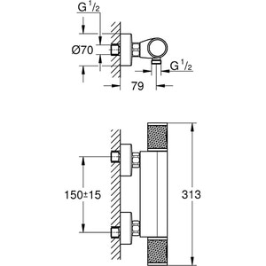 Baterie dus GROHE Precision Feel 34790000, termostat, alama, argintiu Baterie dus GROHE Precision Feel 34790000, termostat, alama, argintiu