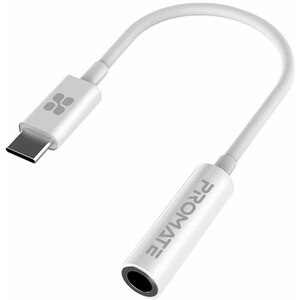 Adaptor audio PROMATE AUXLink-C, Jack 3.5mm - USB-C, alb Adaptor audio PROMATE AUXLink-C, Jack 3.5mm - USB-C, alb