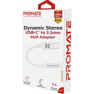 Adaptor audio PROMATE AUXLink-C, Jack 3.5mm - USB-C, alb Adaptor audio PROMATE AUXLink-C, Jack 3.5mm - USB-C, alb