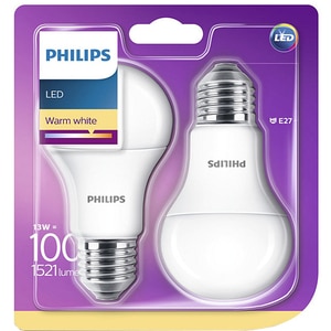 Set 2 becuri LED PHILIPS 8718696586099, E27, 13W, lumina calda Set 2 becuri LED PHILIPS 8718696586099, E27, 13W, lumina calda