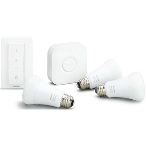 Kit 3 becuri LED Smart PHILIPS Hue A60 (60W), E27, 9.5W, 806lm, Wi-Fi, lumina variabila + Consola + Intrerupator cu variator Kit 3 becuri LED Smart PHILIPS Hue A60 (60W), E27, 9.5W, 806lm, Wi-Fi, lumina variabila + Consola + Intrerupator cu variator