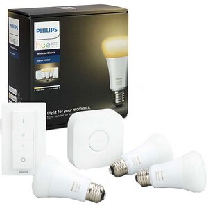 Kit 3 becuri LED Smart PHILIPS Hue A60 (60W), E27, 9.5W, 806lm, Wi-Fi, lumina variabila + Consola + Intrerupator cu variator Kit 3 becuri LED Smart PHILIPS Hue A60 (60W), E27, 9.5W, 806lm, Wi-Fi, lumina variabila + Consola + Intrerupator cu variator
