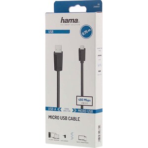 Cablu USB 2.0 A - micro USB HAMA 200607, 0.75m, negru Cablu USB 2.0 A - micro USB HAMA 200607, 0.75m, negru