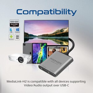 Adaptor USB-C la HDMI PROMATE MediaLink-H2, gri Adaptor USB-C la HDMI PROMATE MediaLink-H2, gri