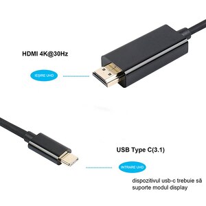 Cablu USB 3.2 Type C - HDMI MYRIA MY8745, 1.8m, negru Cablu USB 3.2 Type C - HDMI MYRIA MY8745, 1.8m, negru
