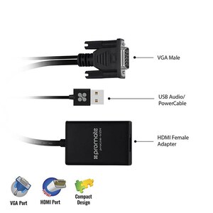 Adaptor VGA-HDMI PROMATE proLink-V2H, negru Adaptor VGA-HDMI PROMATE proLink-V2H, negru