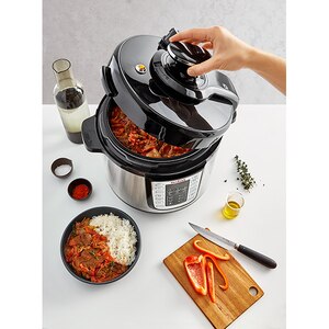 Oala sub presiune electrica TEFAL One Pot CY505E30, 5.8l, 1200W, 25 programe, argintiu-negru Oala sub presiune electrica TEFAL One Pot CY505E30, 5.8l, 1200W, 25 programe, argintiu-negru